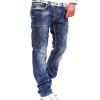Oblique Zipper Fly Straight Leg Bleach Wash Jeans - Bleu 32