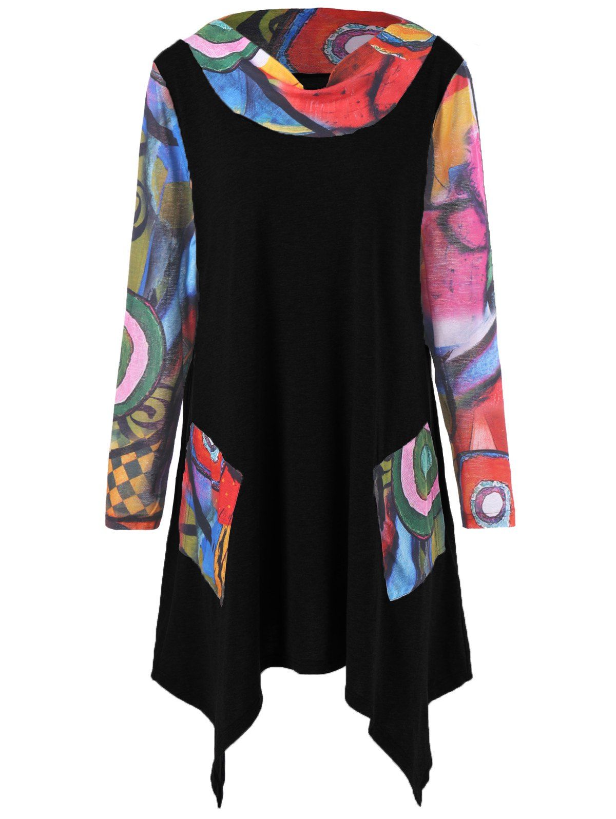Longline T Shirt Pattern | oil painting pattern asymmetrical longline t shirt black Longline T Shirt Pattern | oil painting pattern asymmetrical longline t shirt black