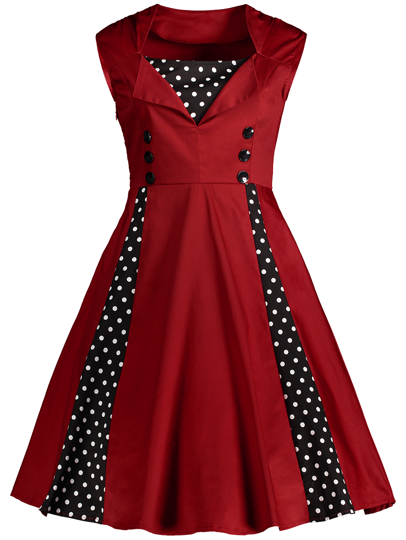 2018 Midi Polka Dot Prom Rockabilly Swing Vintage Prom Dresses WINE RED ...