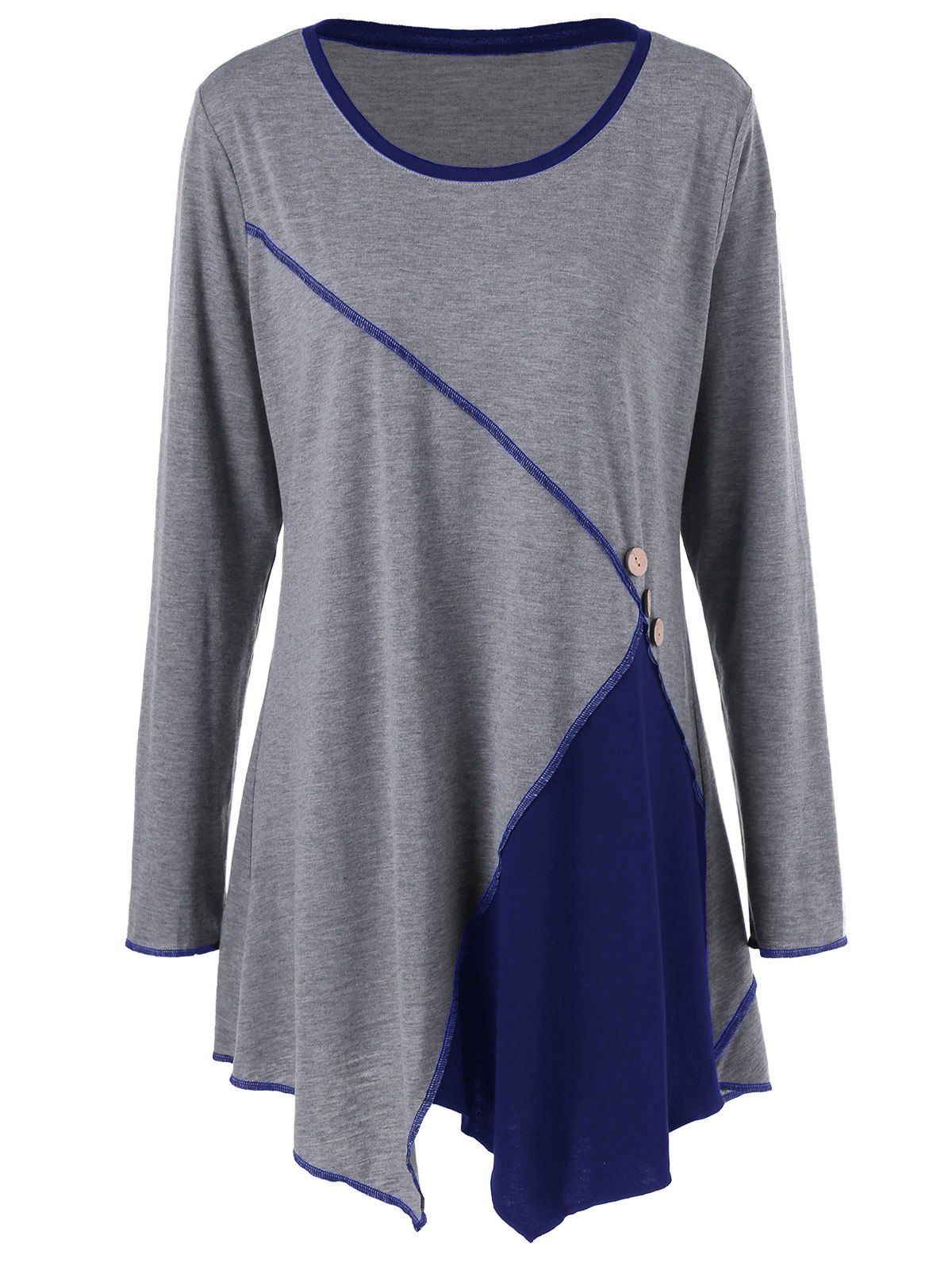 

Plus Size Two Tone Asymmetric Tunic T-Shirt, Deep blue