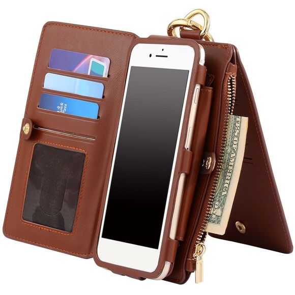 Métal Anneau détachable Zipper Case Wallet - Brun FOR IPHONE 7