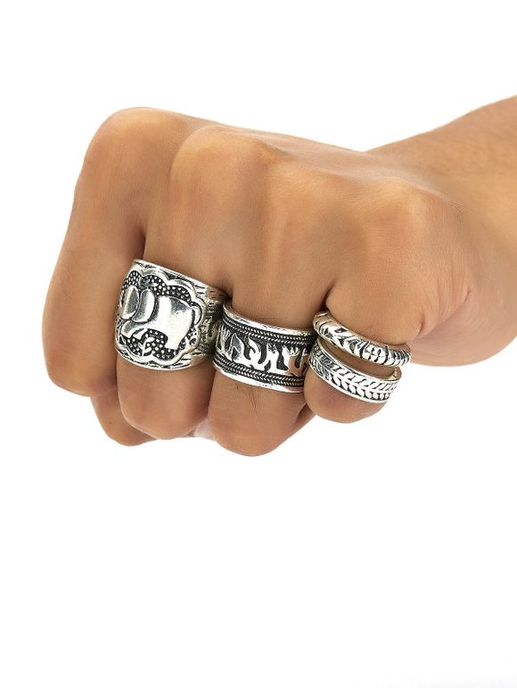 A Set of Classic Retro Style Carving Pattern Women's Rings - SILVER ONE-SIZE