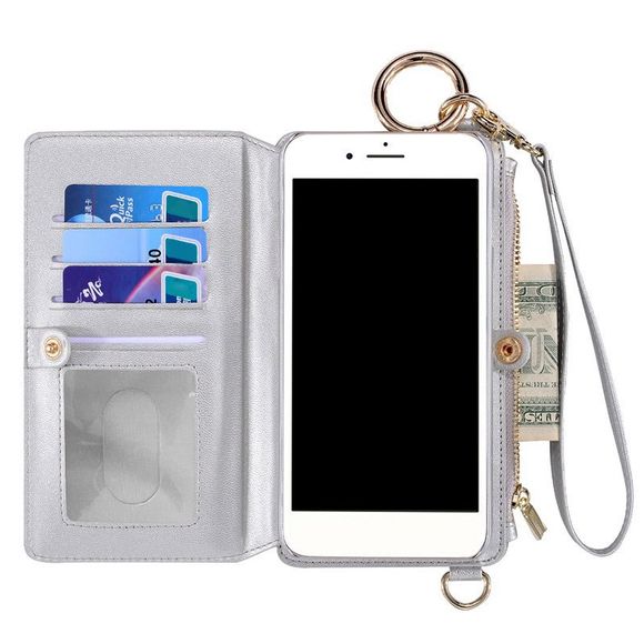 Multifunction Card Slot Faux Leather Flip Wallet Case pour iPhone - Argent FOR IPHONE 7 PLUS