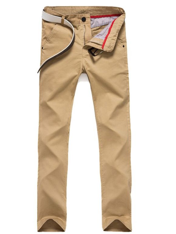 Zipper Fly Pocket Straight Pants - Kaki 36