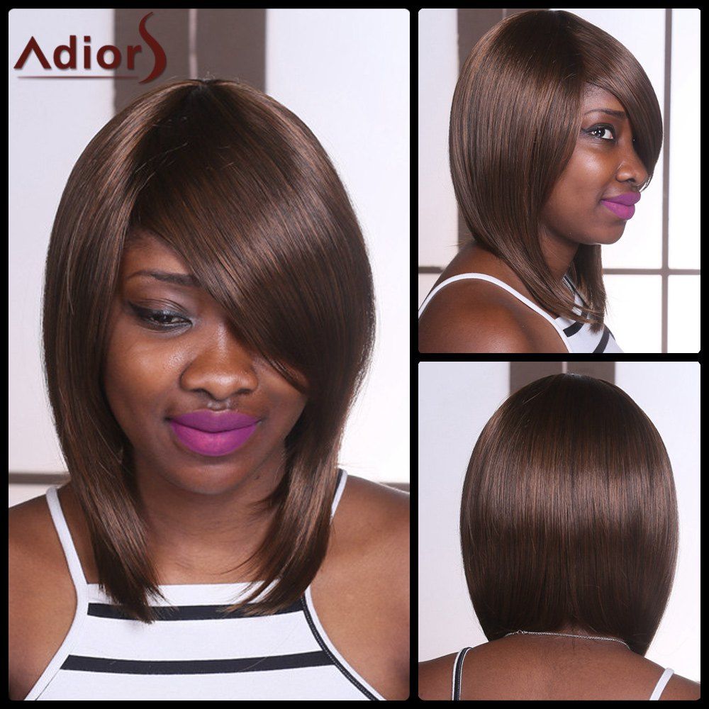 

Adiors Inclined Bang Medium Natural Straight Synthetic Wig, Brown