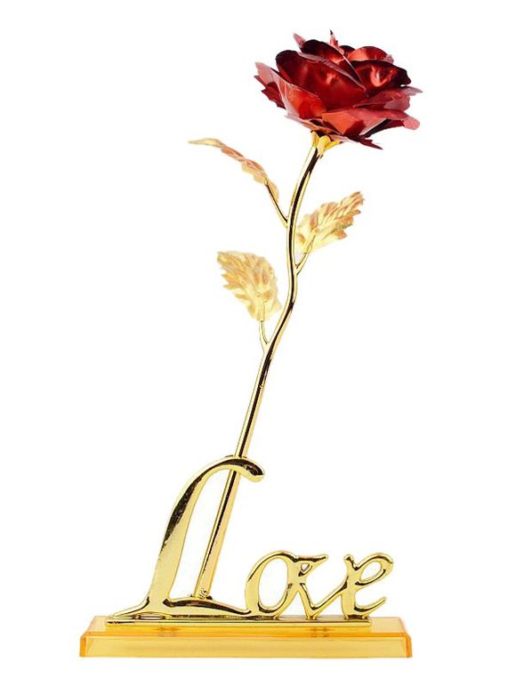 Forever Love longue tige Trempé feuille d'or Rose en boîte-cadeau avec support - Rouge 