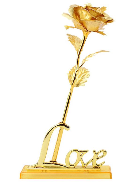 Forever Love longue tige Trempé feuille d'or Rose en boîte-cadeau avec support - d'or 