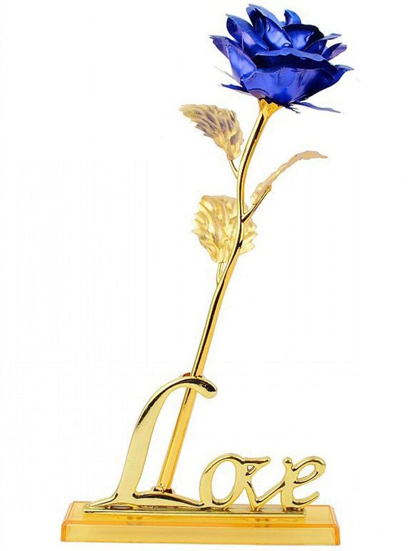 Forever Love longue tige Trempé feuille d'or Rose en boîte-cadeau avec support - Bleu 