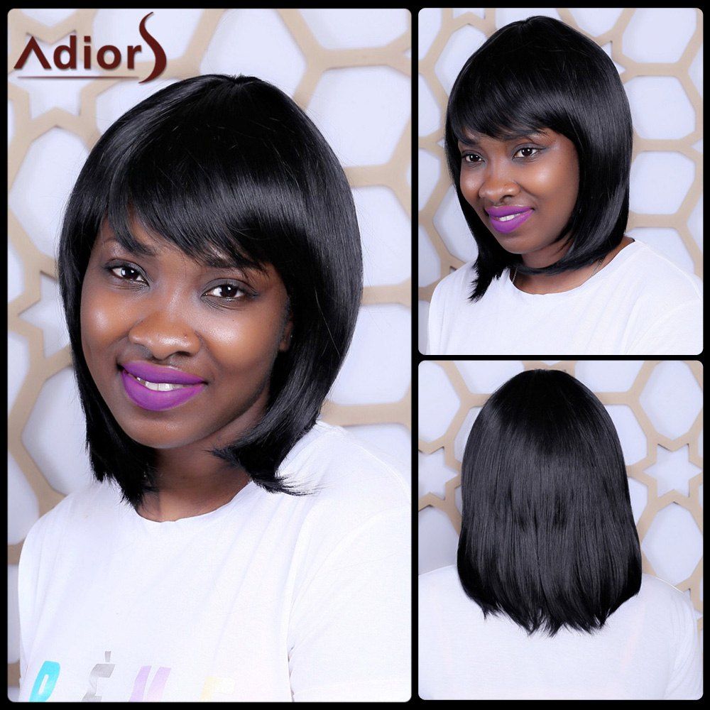

Medium Straight Full Bang Sophisticated Synthetic Capless Wig, Black