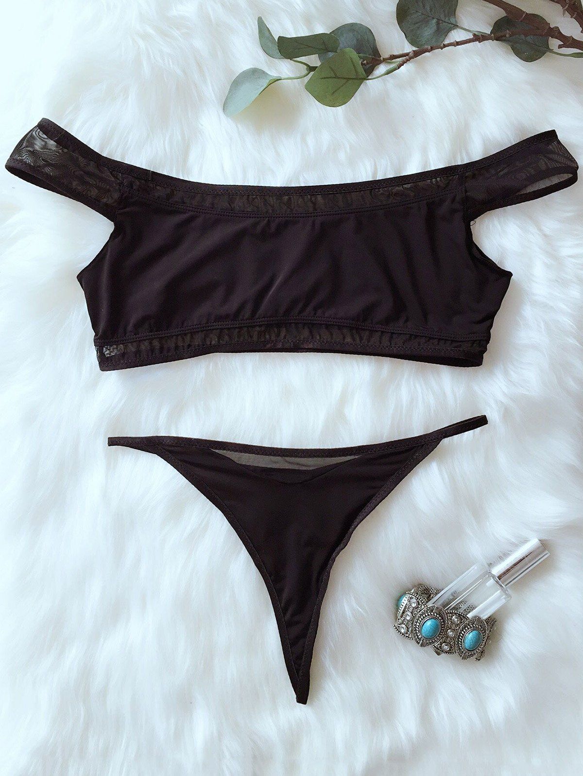 

Mesh Insert Off The Shoulder Bikini, Black