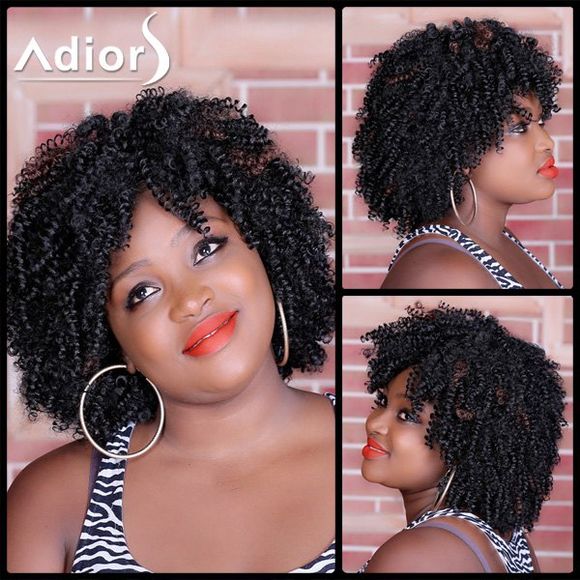Élégant moyen profond Brown capless Shaggy Afro perruque synthétique pour les femmes - 2/33 Rouge Mélangé Noir 