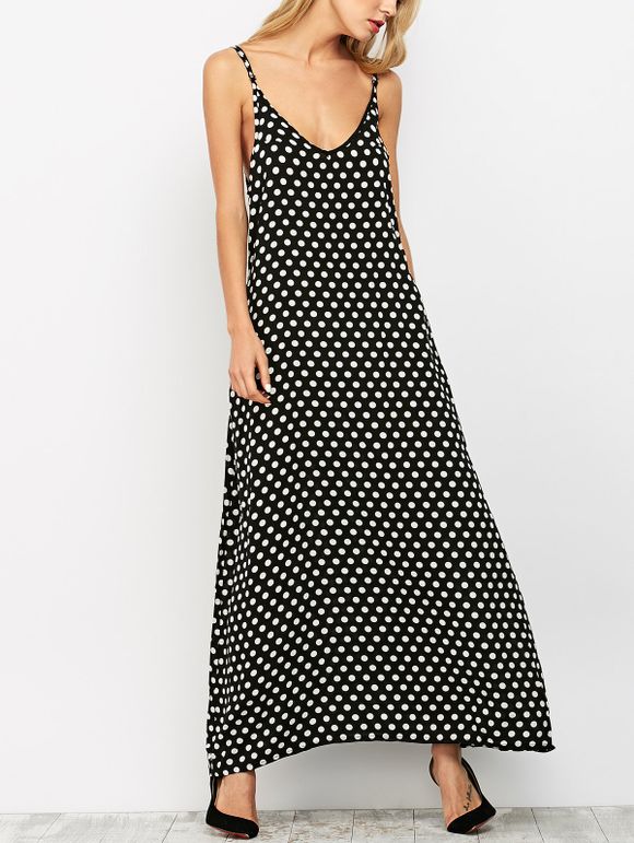 Maxi robe d'été casual A-ligne polka dot - Noir XL