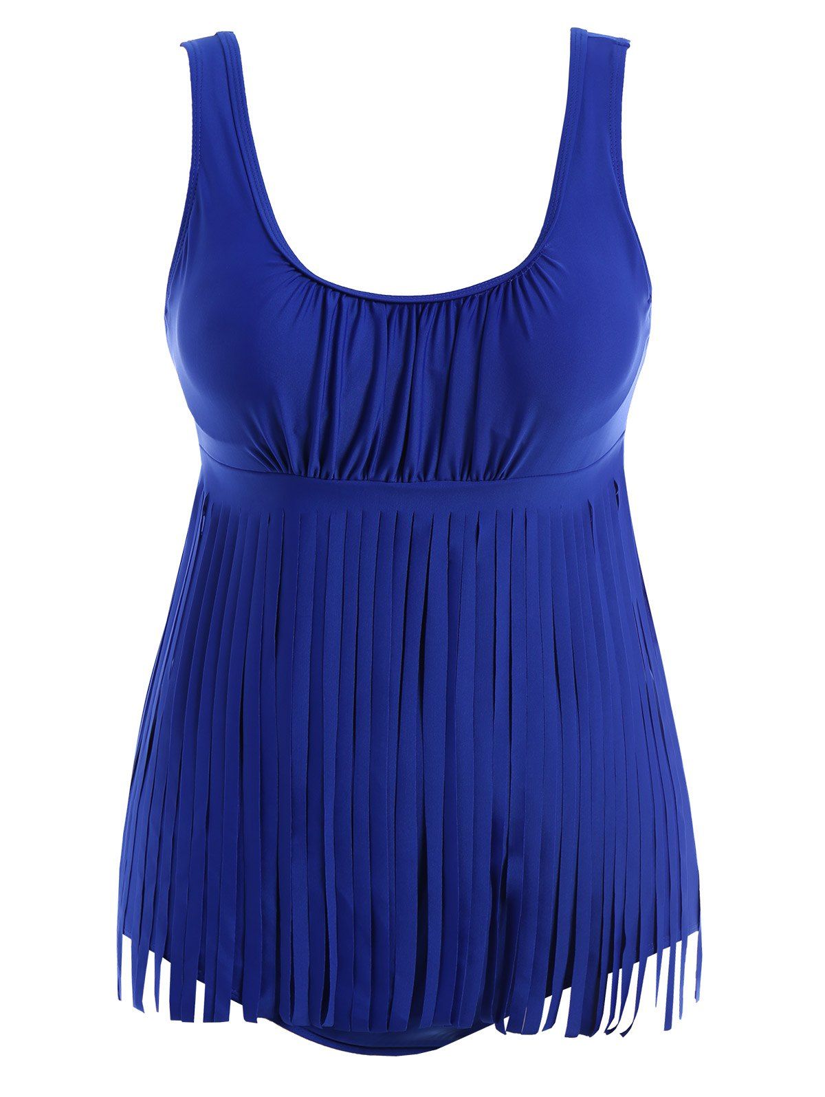 Plus Size Fringed Ruched OnePiece Swimwear, BLUE, XL in Plus Size Swimwear