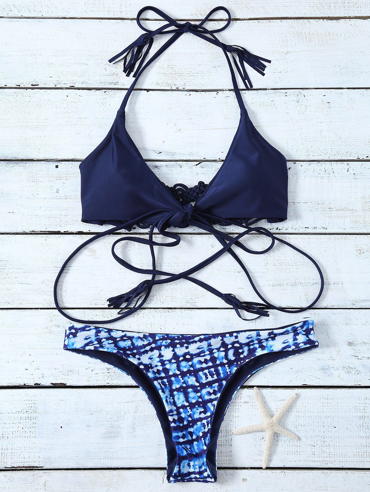 [41 Off] 2021 Strappy Printed Tassel Bikini Set In Purplish Blue Dresslily