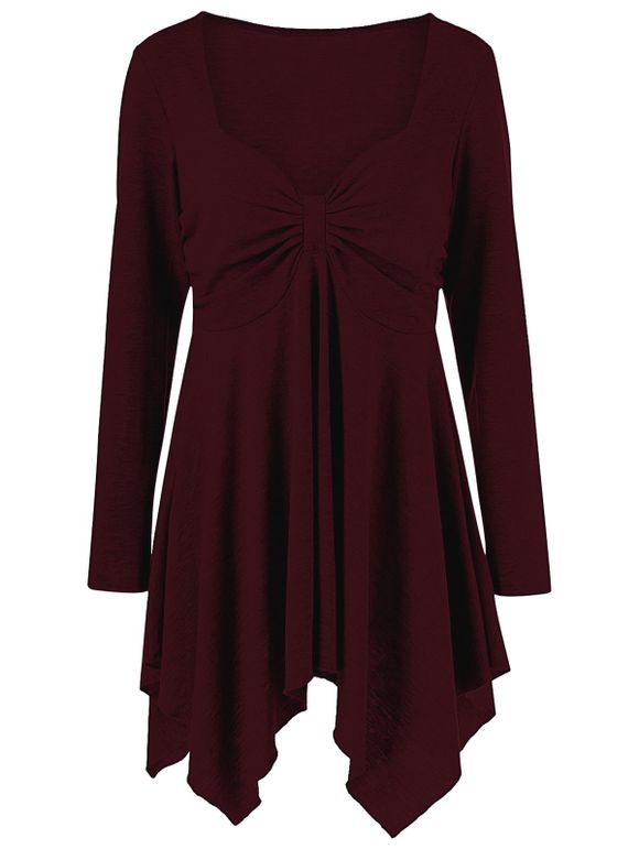 Plus Size sweetheart T-shirt col Mouchoir Tunique - Rouge vineux XL