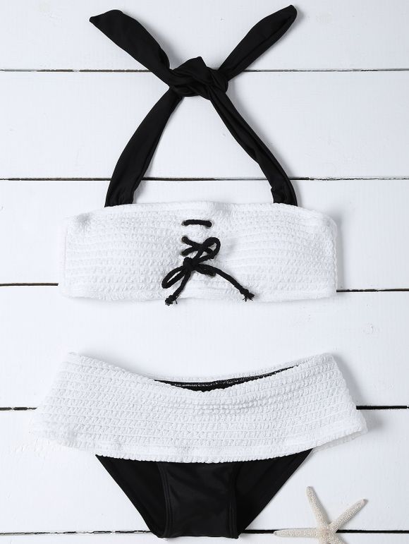 Halter Bikini Bandeau Set - Blanc et Noir M