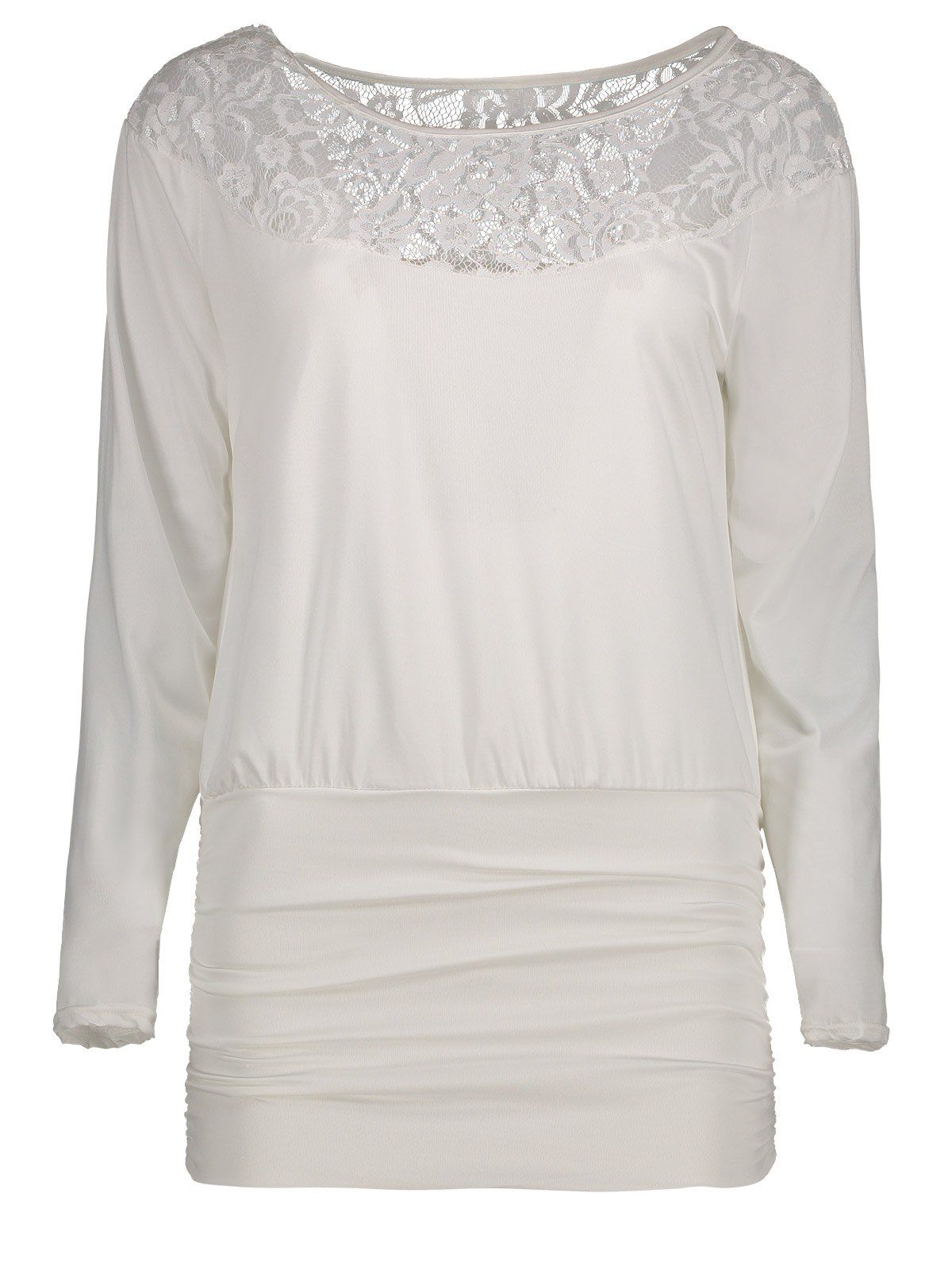 

Lace Panel Ruched T-Shirt, White