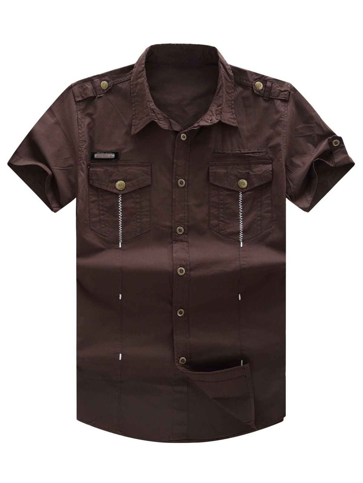 [41% OFF] 2021 Short Sleeve Pocket Military Shirt With Epaulet In BROWN ...