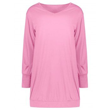 

Plain Solid Color Drop Shoulder Pocket Tunic Tee Dress, Pink