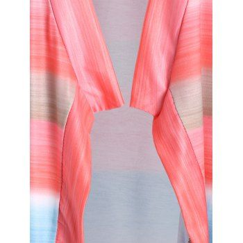 Stylish Collarless Long Sleeve Asymmetrical Color Block Women's Cardigan
