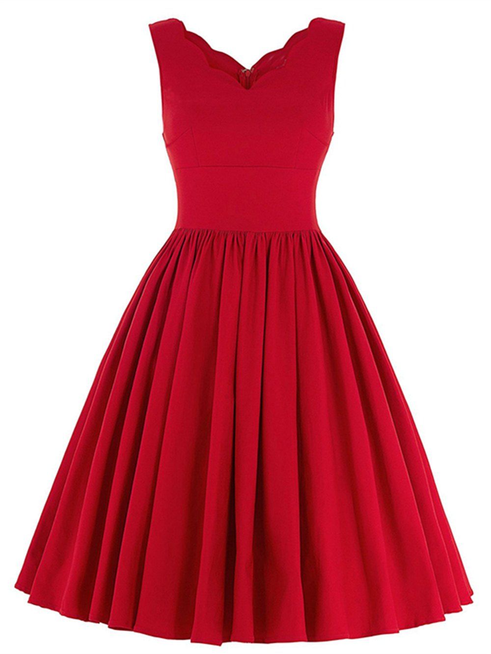 [17% OFF] 2021 Scalloped A Line Swing Cocktail Dress In RED | DressLily
