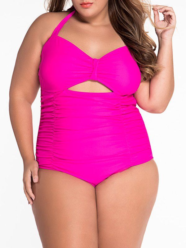 

Sexy Halter Sleeveless Cut Out Solid Color Women's Swimwear, Rose