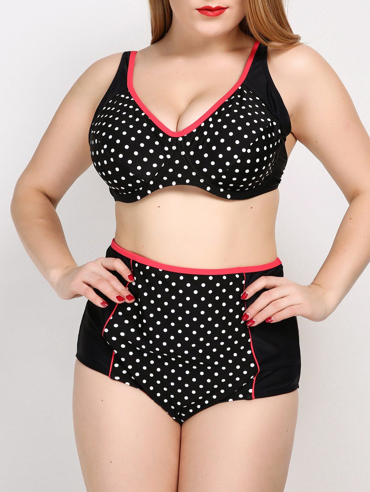 [41 OFF] 2022 Polka Dot Cute Plus Size Bathing Suit In BLACK DressLily