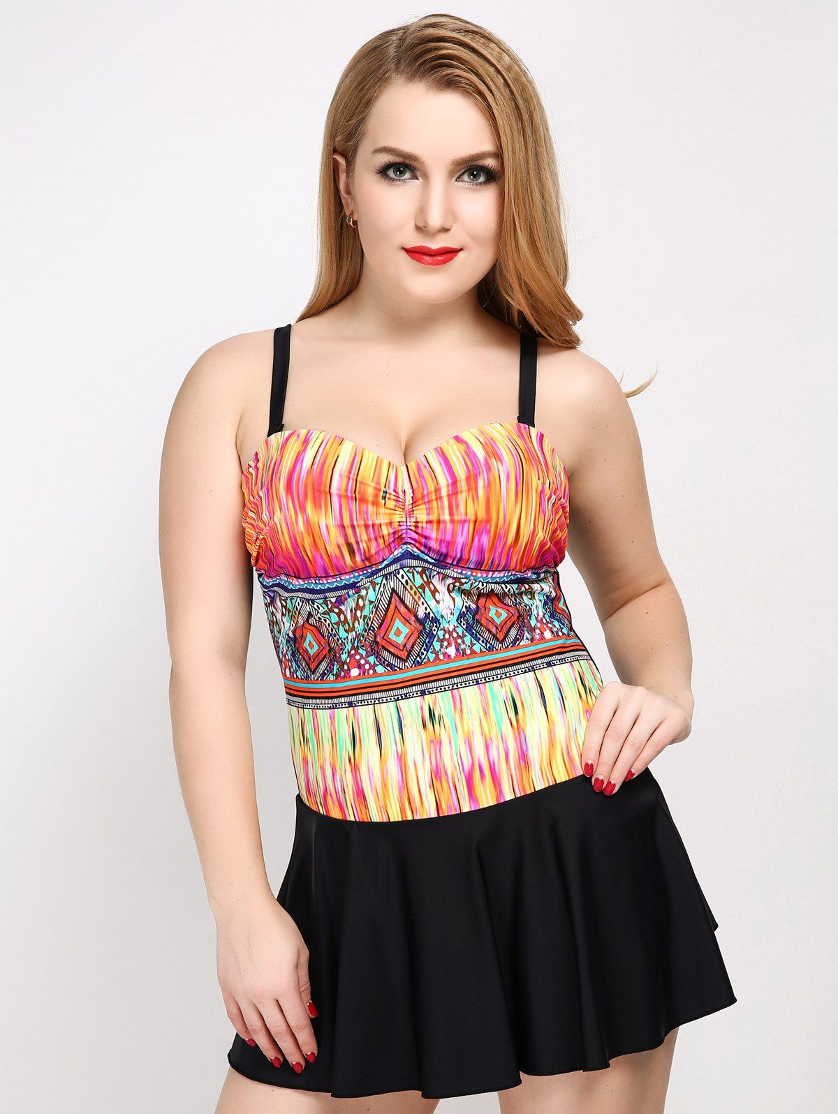 

Plus Size Padded Printed One Piece Swimwear, Orange red