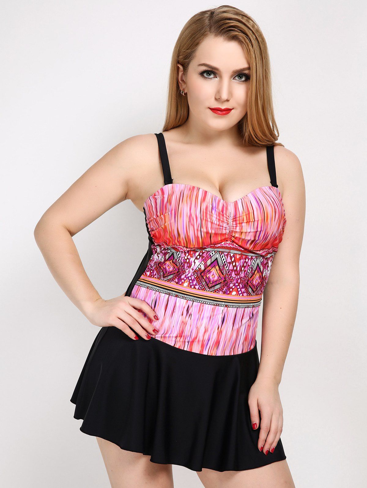 

Plus Size Padded Printed One Piece Swimwear, Pink