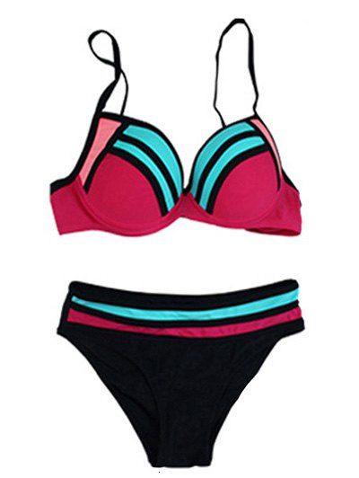 

Spaghetti Strap Contrast Striped Bikini Set, Red