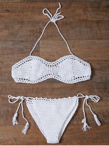 Ensemble Bikini en Crochet à Col Halter en Couleur Solide Pour Femme