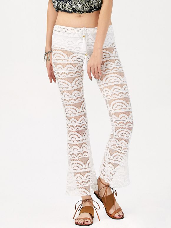 Pantalon Sexy en Dentelle Transparent de Couleur Unie pour Femmes - Blanc XL