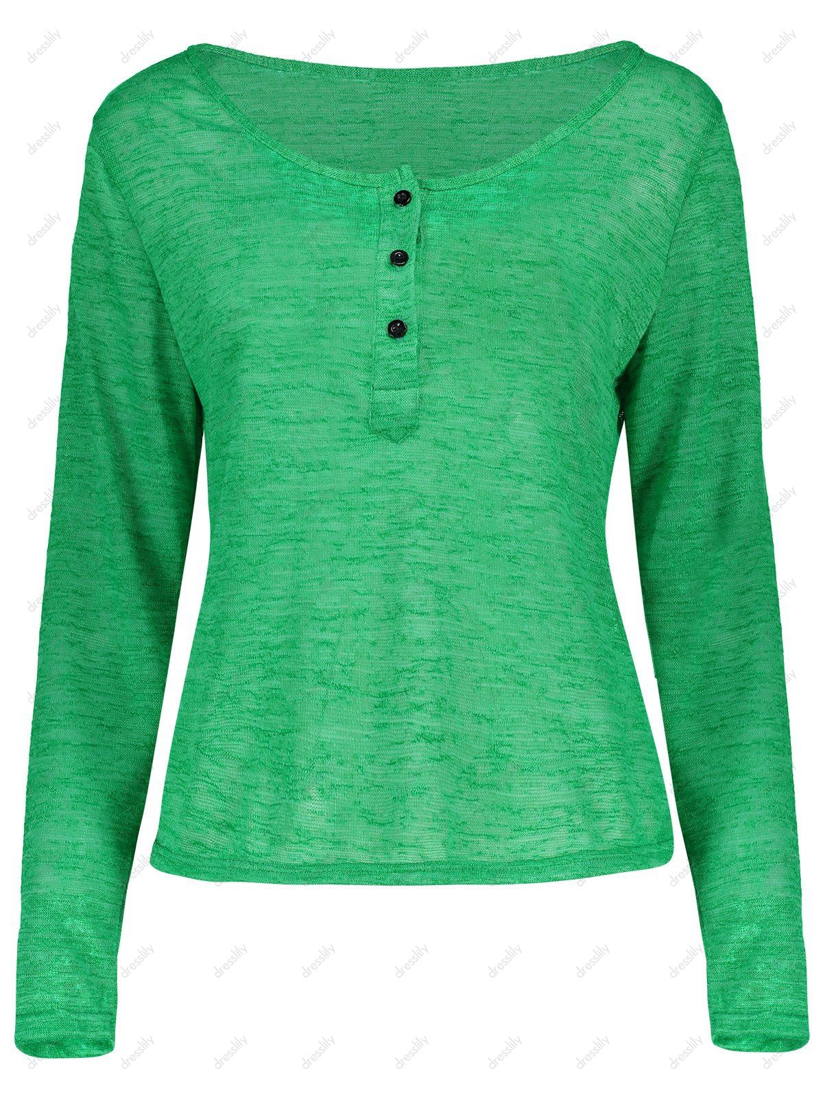 

Pullover Long Sleeve Scoop Neck Solid Color Blouse For Women, Green