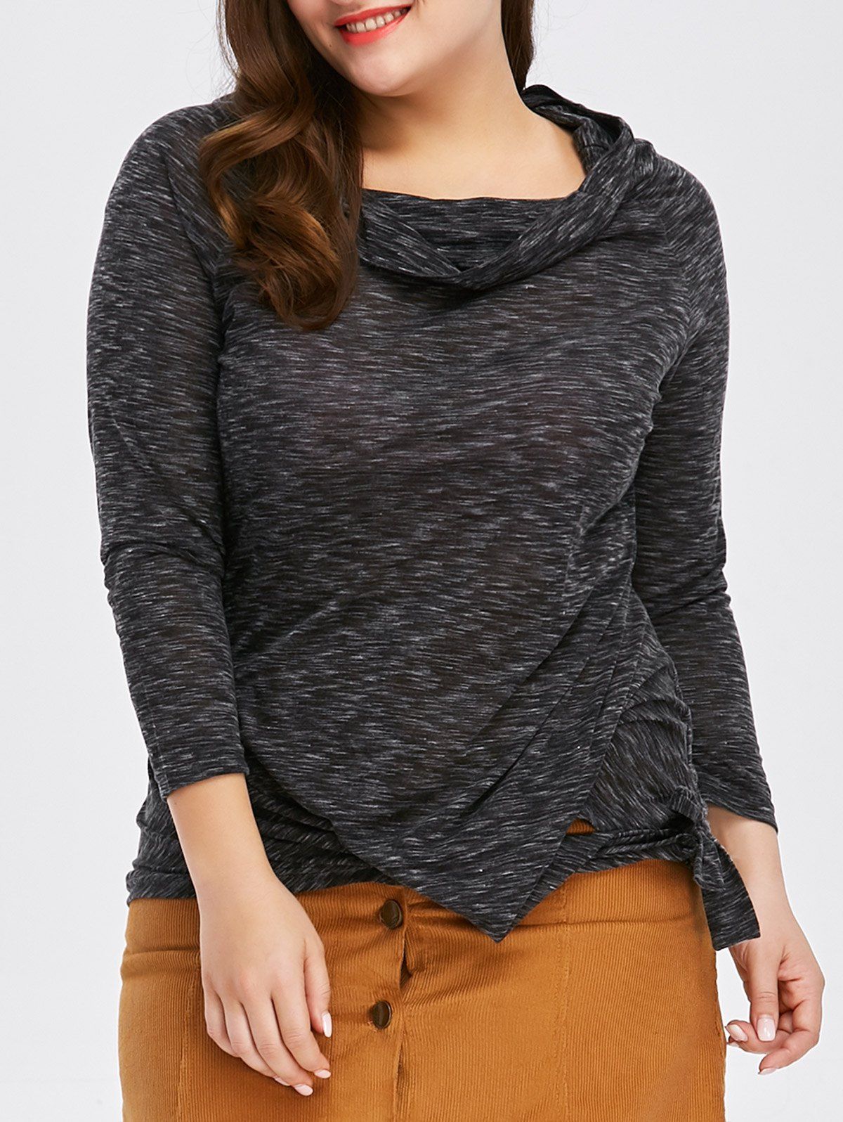 Fashionable Off-The-Shoulder Solid Color Plus Size 3/4 Sleeve Women's T-Shirt - BLACK XL