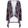 Retro Style Long Sleeve Collarless Ethnic Print Loose-Fitting Women's Cardigan - PURPLISH BLUE L