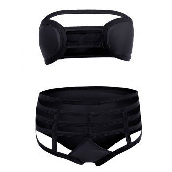 

Cut Out Strapless Bathing Suit Bikini Set, Black