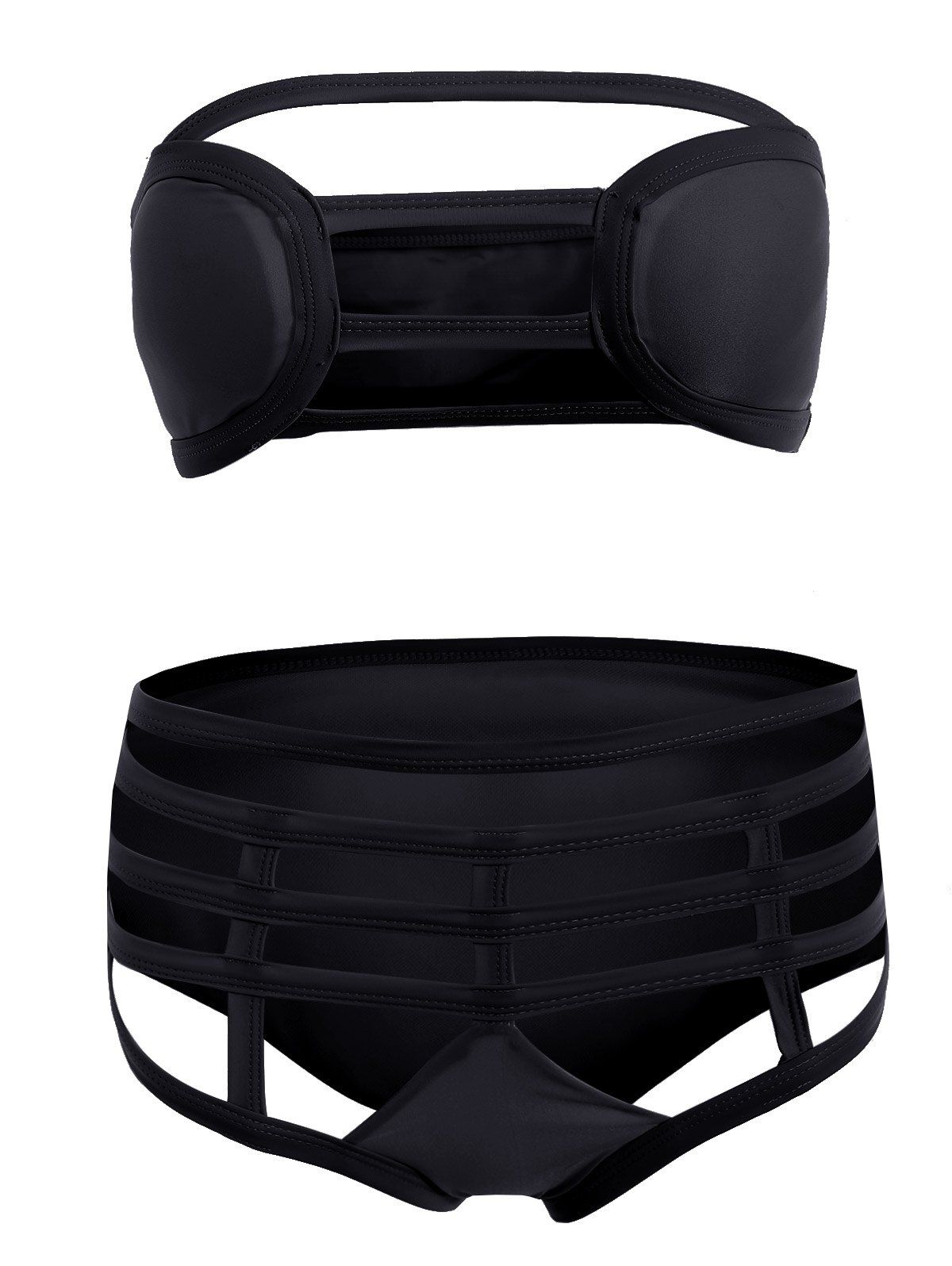 Cut Out Strapless Bathing Suit Bikini Set - BLACK S
