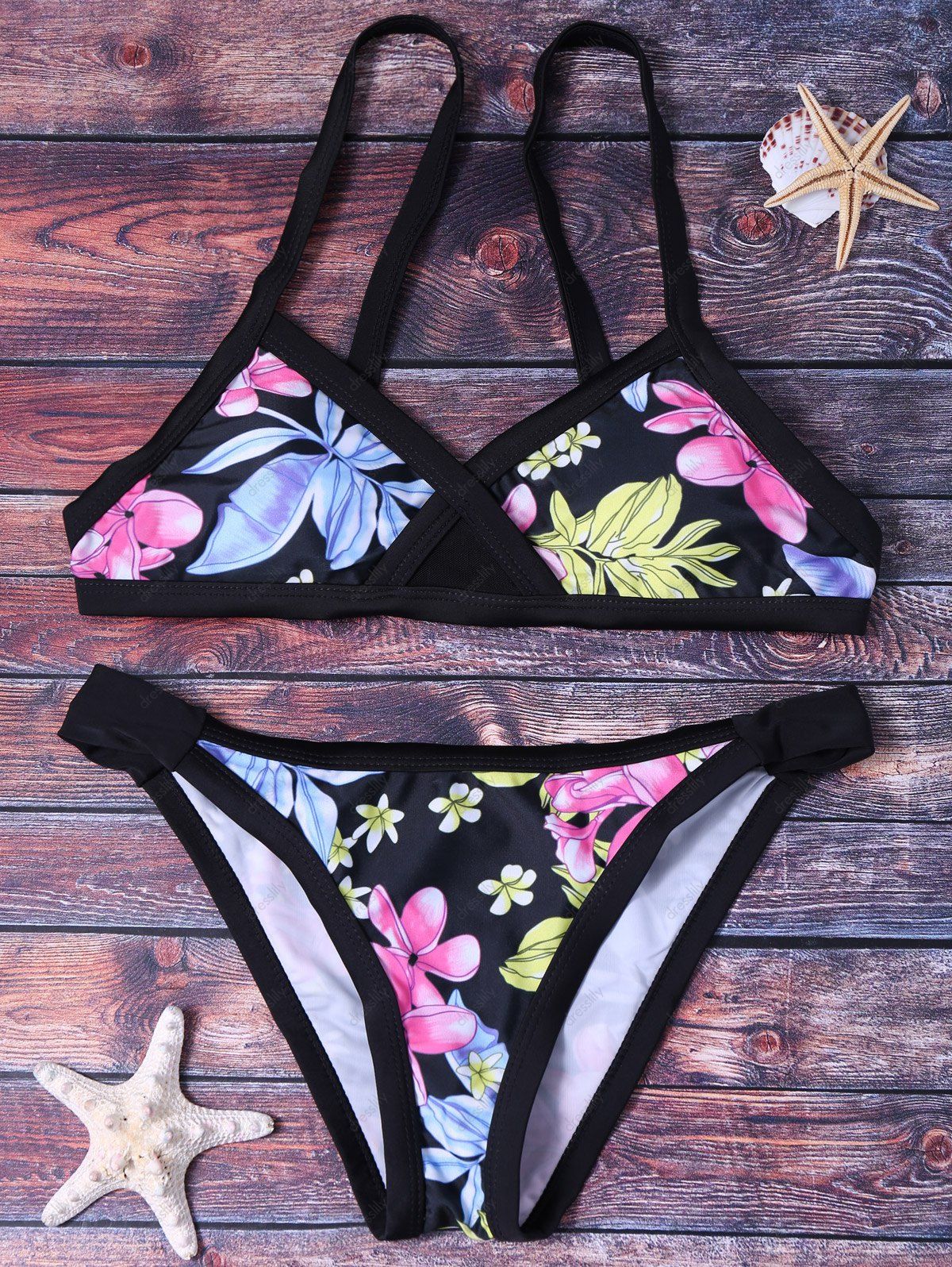 [31 Off] 2021 Sexy Flower Print Push Up Bikini Set For Women In Black Dresslily