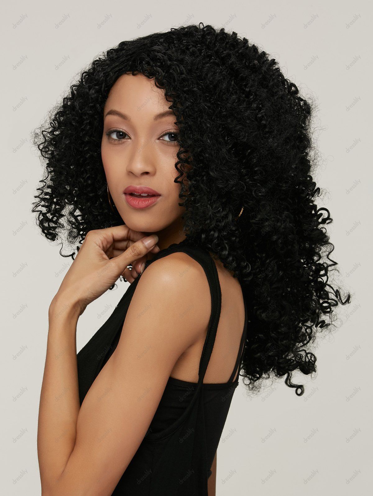 2018 Trendy Black Synthetic Shaggy Afro Curly Medium Capless Wig For Women Black In Synthetic 