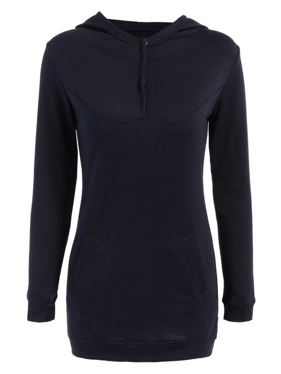 Trendy Hooded Long Sleeve Solid Color Hoodie For Women - CADETBLUE XL