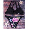 Vacation Floral Bikini Swimsuit Cheeky Print Swimwear Set - BLACK M
