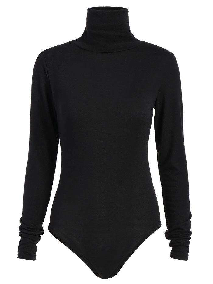 2018 Fitted Gloved Sleeve Turtleneck Bodysuit BLACK XL In Jumpsuits