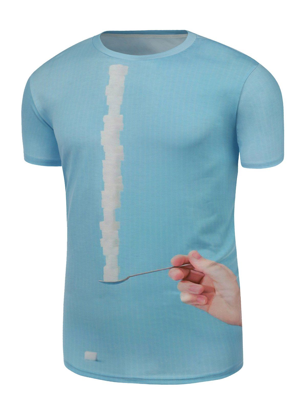 

3D Printed Crew Neck Tee, Lake blue