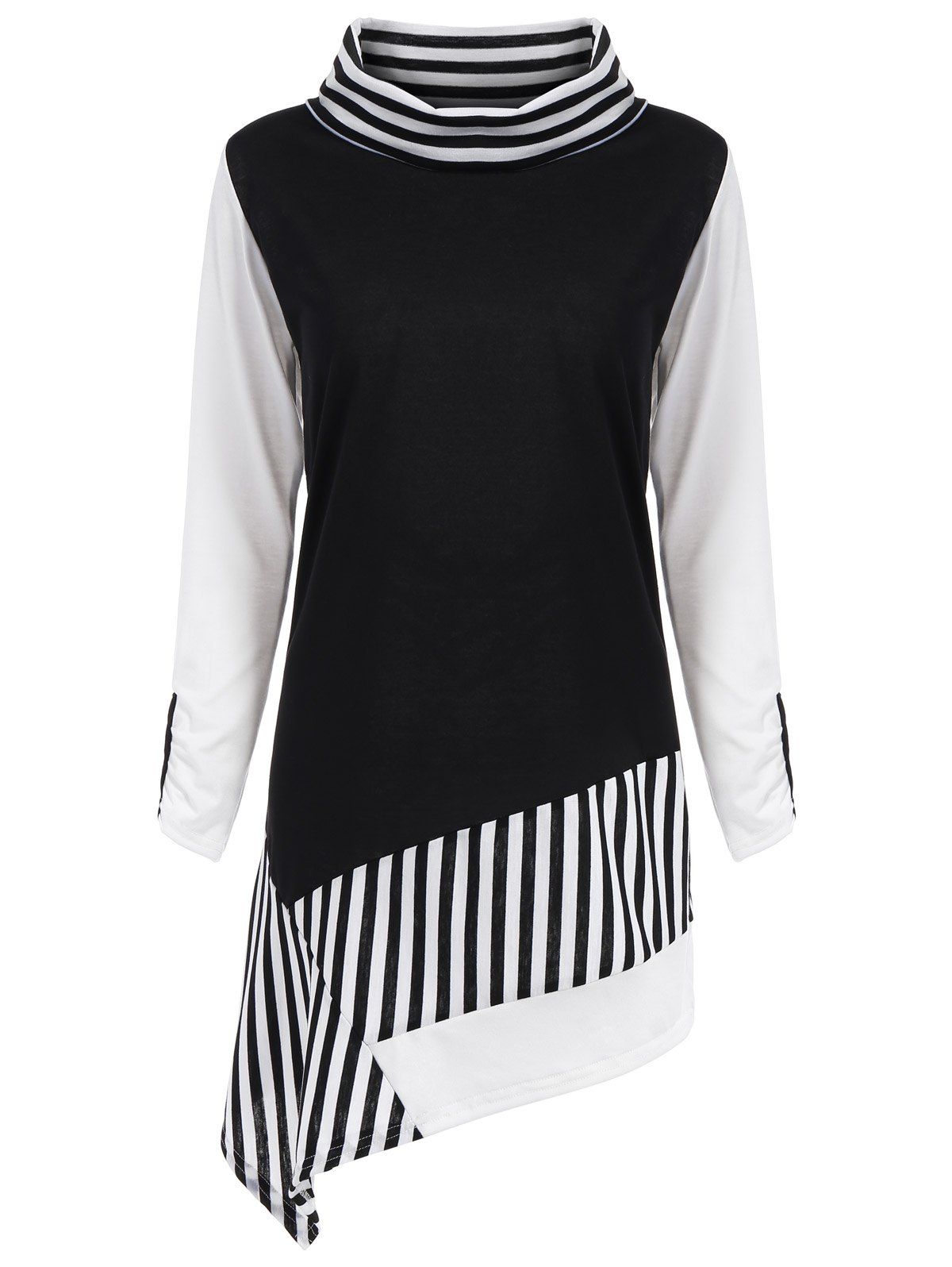 

Cowl Neck Stripe Color Block Asymmetric Tee, White