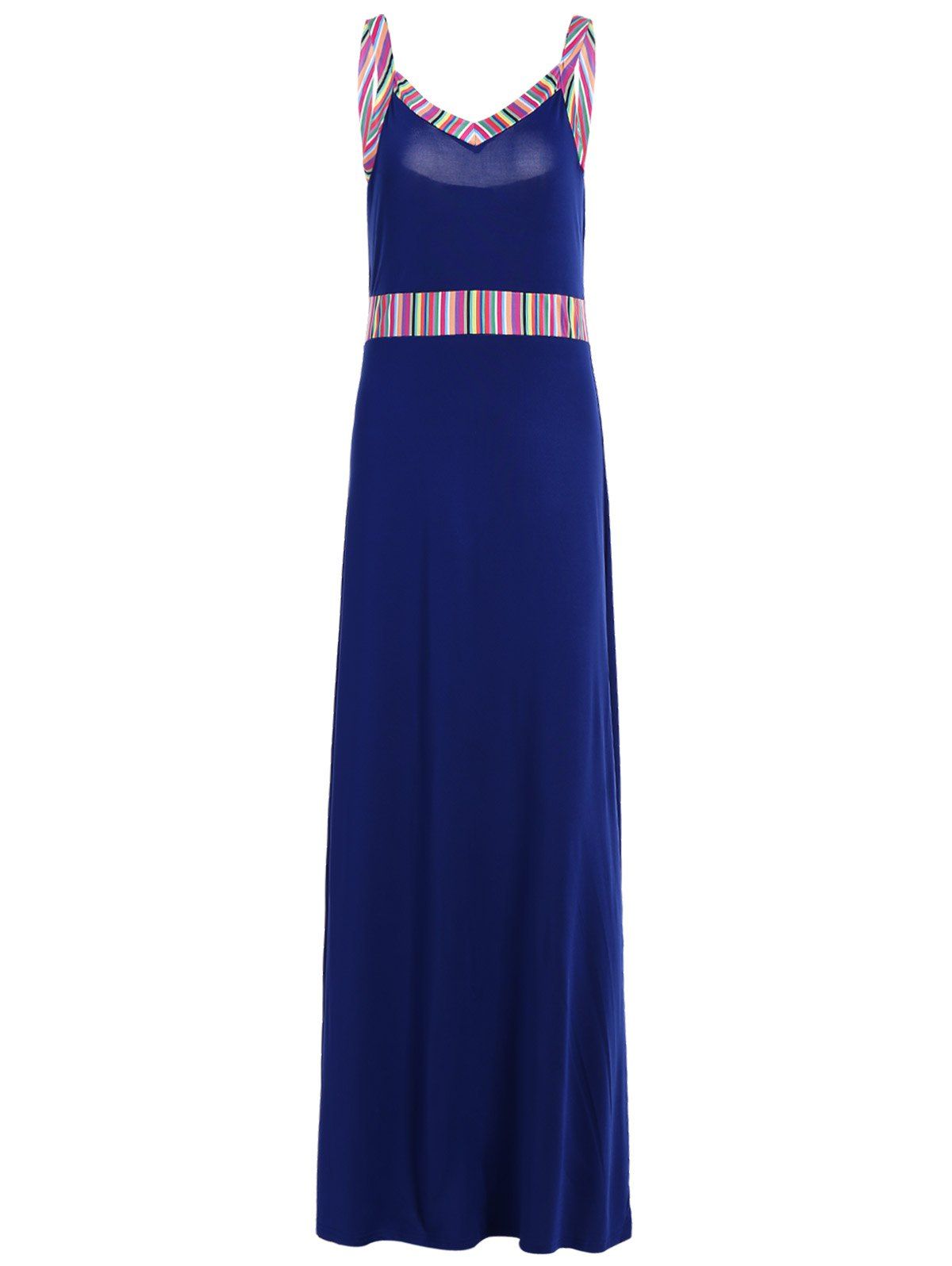 

Stripe Panel Long Slip Evening Dress, Deep blue