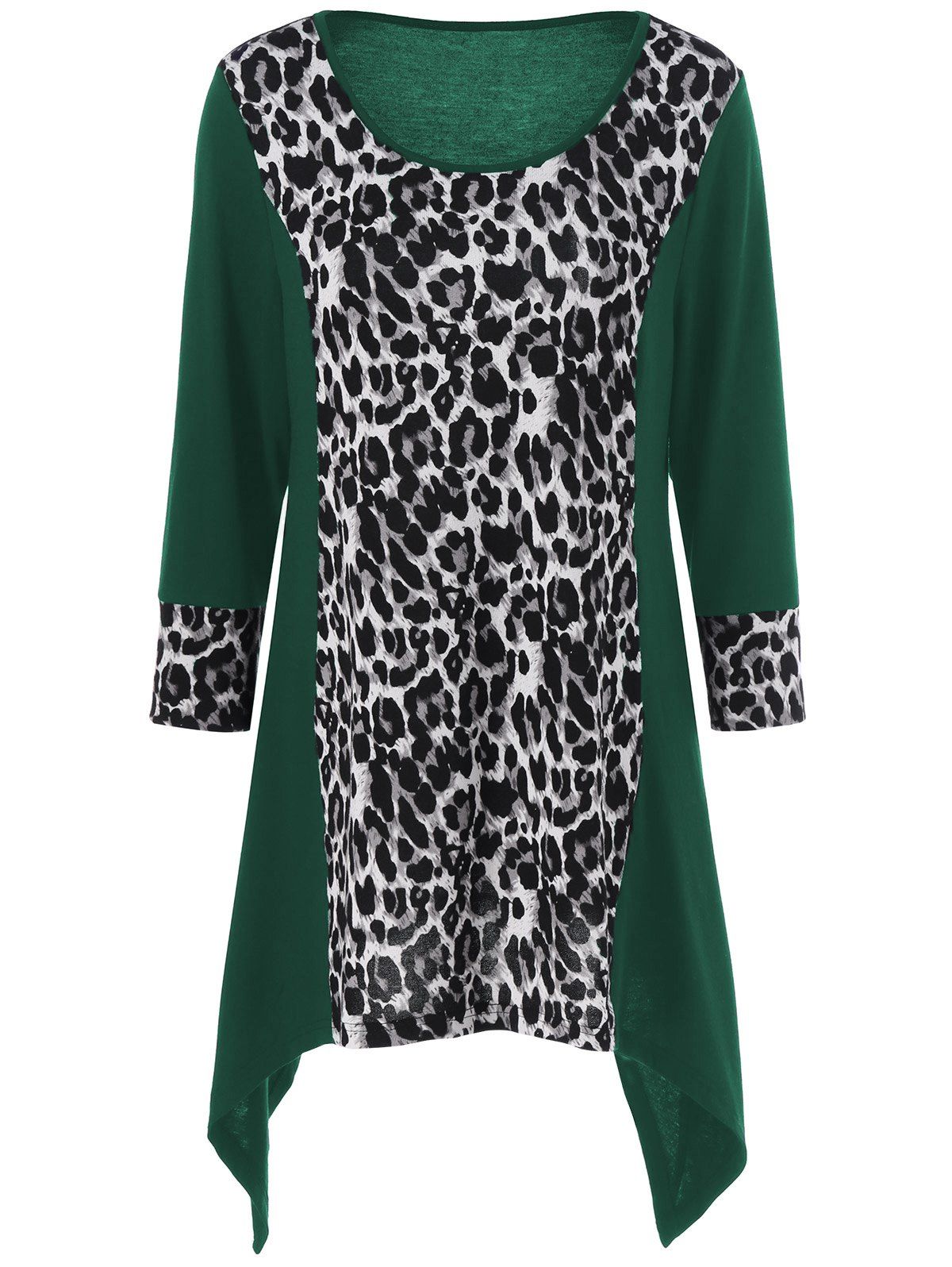 

Leopard Print Plus Size Asymmetric T-Shirt, Green