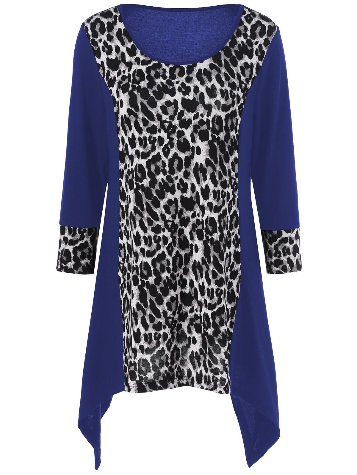 

Leopard Print Plus Size Asymmetric T-Shirt, Blue