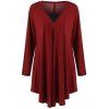 T-shirt Asymétrique Long à Manches Longues Grande Taille - Rouge vineux XL