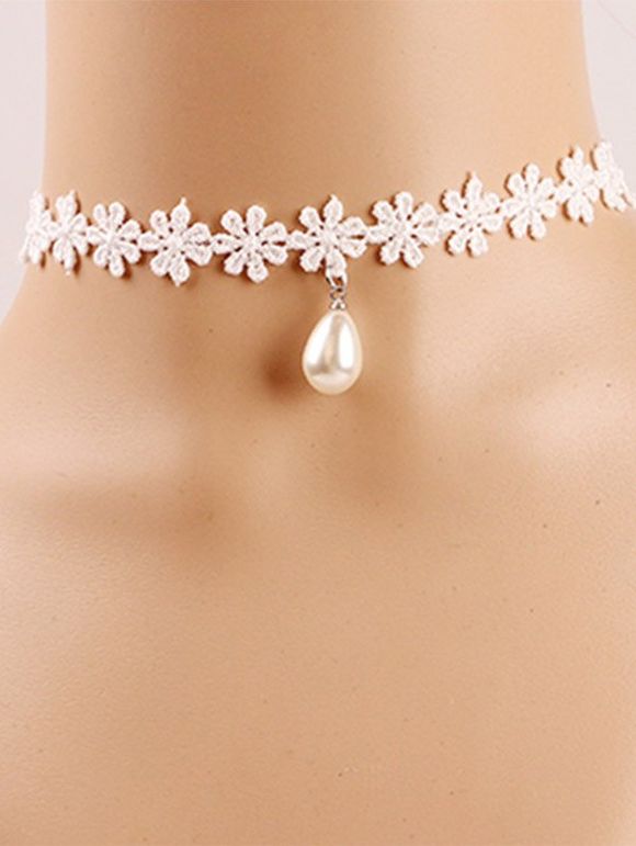 Retro Collier ras de cou en forme de goutte d'eau en faux perles pour les femmes - Blanc Cassé 