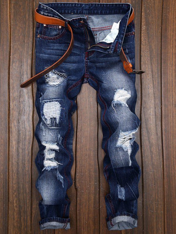 Ripped and Repaired Jeans - DENIM BLUE 34